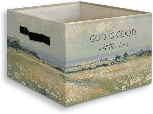 Cottagecore Christian Foldable Storage Bins Box with Handles, God Is Good All the Time Bible Verse Religious Collapsible Organizer Basket for Christian Home Room Clothes Toys Books-NeatNest