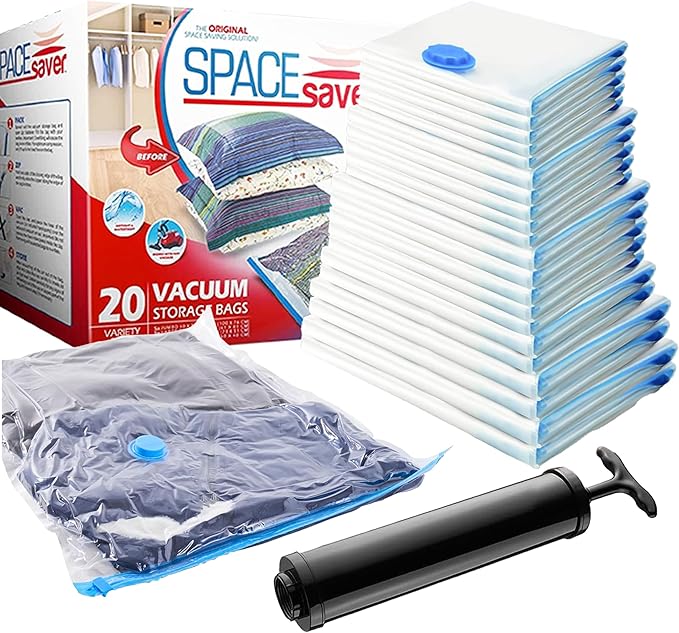 20-Pack Variety Vacuum Storage Bags for Comforters, Blankets & Clothes – Vacuum Sealed Compression Bags with Hand Pump – Space Saver Storage Bags for Bedding,Travel & Organization (5S, 5M, 5L & 5XL)-NeatNest