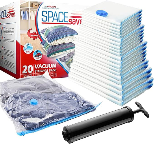 20-Pack Variety Vacuum Storage Bags for Comforters, Blankets & Clothes – Vacuum Sealed Compression Bags with Hand Pump – Space Saver Storage Bags for Bedding,Travel & Organization (5S, 5M, 5L & 5XL)-NeatNest
