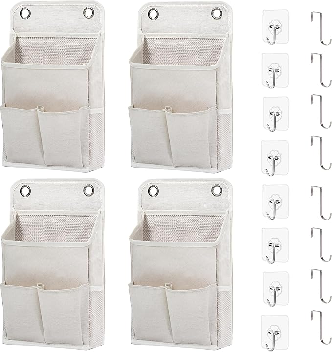 Hanging Basket for Organizing, Wall Organizer with Pockets and Over The Door Organizer，Can for Home, Closet, Office and Camper (4 White)-NeatNest
