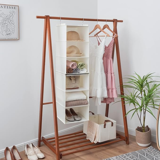 GRANNY SAYS 6-Shelf Hanging Closet Shelves, Separable to 2 Pack 3-Shelf Closet Shelves Organizer, Hanging Organizers and Storage for Living Room, Beige-NeatNest