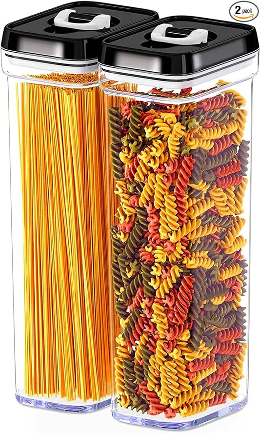 DWËLLZA KITCHEN Pasta Storage Containers for Pantry Airtight - 2 Pc Spaghetti Container Storage - Ideal for Spaghetti & Noodles, Kitchen Pantry Organization and Storage - Keeps Food Fresh & Dry-NeatNest