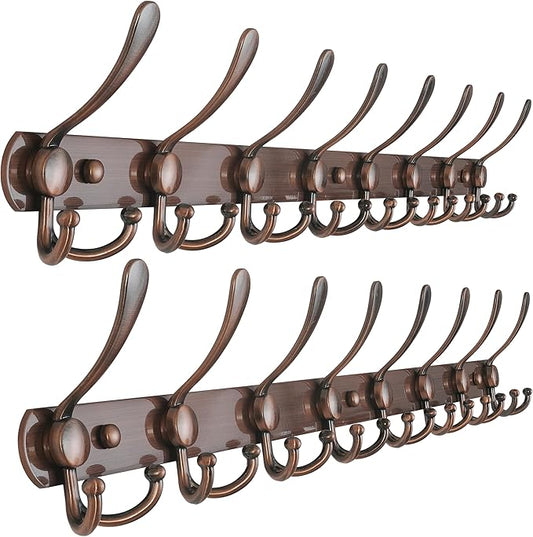 Dseap Coat Rack Wall Mount - 29.5” Long 8-Tri-Hooks Heavy Duty Coat Hanger Rail Wall Hooks for Hanging Coats Hats Clothing Clothes Purse Mudroom Entryway, Pack of 2-NeatNest