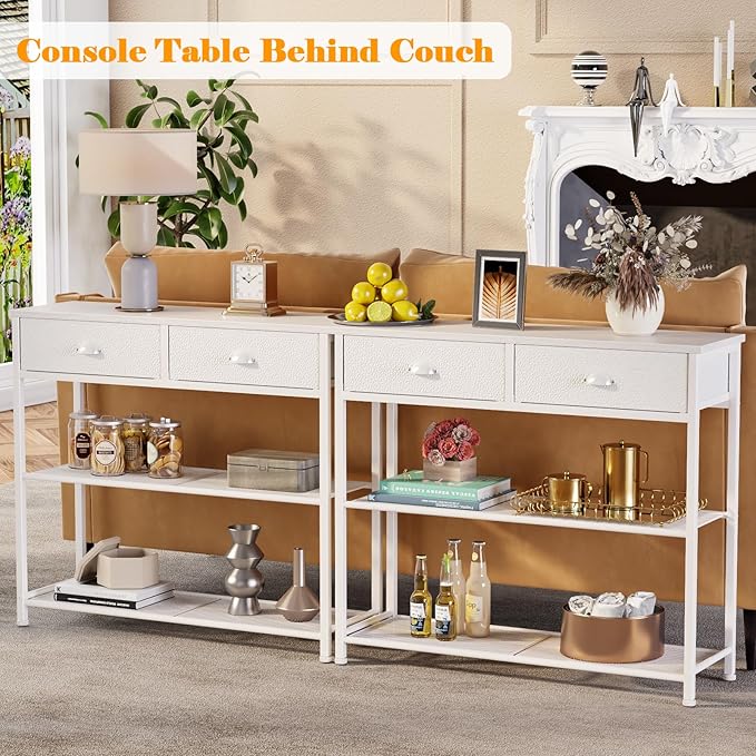 Furologee 30'' Entryway Table, White Console Table with Storage, Narrow Sofa Table with 2 Drawers and 2 Shelves for Hallway, Living Room, Bedroom, Foyer, Couch, Tv-NeatNest
