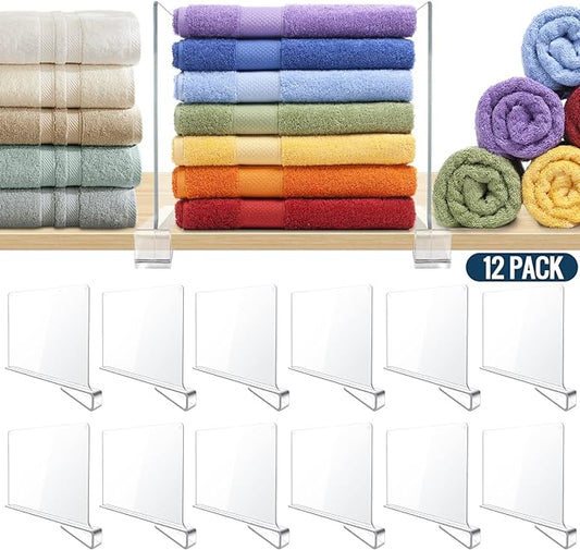 12 Pack Clear Acrylic Shelf Dividers for Closet Shelf Organizer of Bedroom Kitchen Office Bathroom Organizer for Clothes Books Hats and Handbags-NeatNest