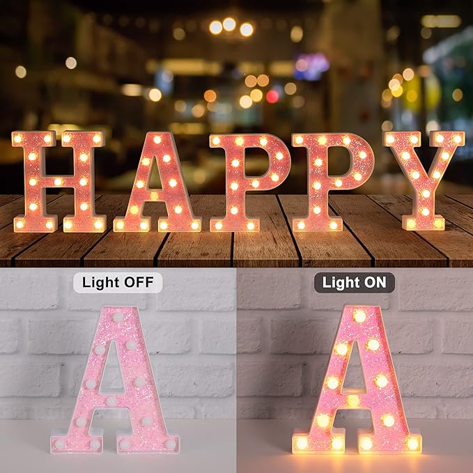 Foaky Pink Light up Letters，Pink Party Decorations,Girls Room Decor,Glitter Light Up Letters,Alphabet Letter Sign for Night Light Birthday Party Girls Gifts, Home Bar Decoration（P）-NeatNest