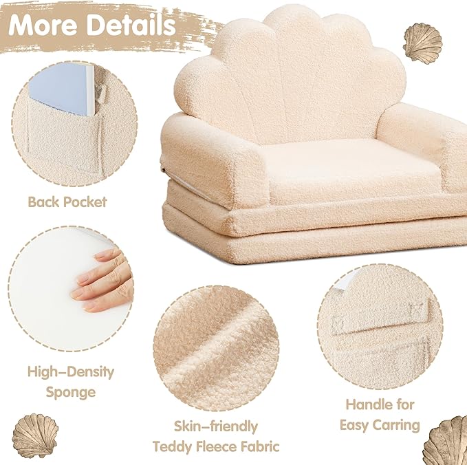 2-in-1 Kids Couch, Toddler Couch Fold Out, Comfy Toddler Chair, Convertible Kids Sofa to Lounger with Pocket and Removable Cover-NeatNest