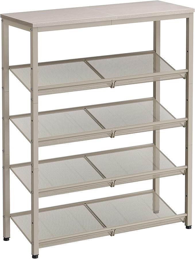 VASAGLE Shoe Rack for Entryway, 5-Tier Shoe Rack Organizer with Storage Shelves and Spacious Top, Freestanding, Adjustable, Industrial, Cappuccino Beige and Oatmeal Beige ULBS038L01-NeatNest