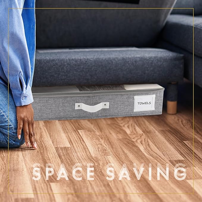 HOMELUX THEORY 2pc Under Bed Storage Containers, Bedroom Under the Bed Drawer Storage Organizer with Bins and Lids, Medium Underbed Clothes Storage Box Ideal for Blanket, Fabric, & Shoes (LightGray)-NeatNest