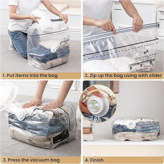 TAILI Travel Vacuum Storage Bags, Medium Cube (25x19x11 inch), 6 Pack Vacuum Seal Bags for Clothing, Compression Packing for Clothes, Blankets, Baby Clothes, No Pump Needed, Travel Essential-NeatNest