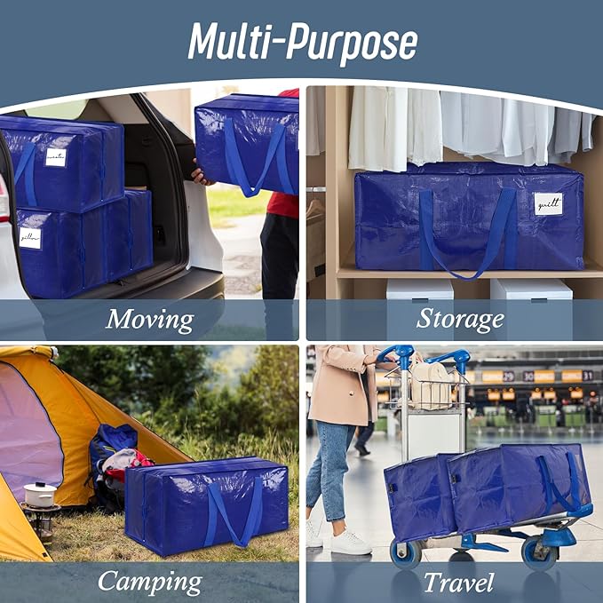 12 Pack Extra Heavy Duty Large Moving Bags with Strong Zipper & Comfortable Handles, Sturdy & Durable Clothes Storage Bags Totes Bins, Packing Moving Boxes for College Supplies, Blue-NeatNest