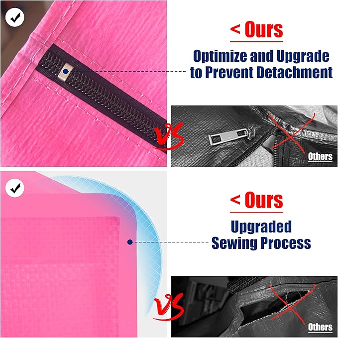 Cosy Family 4 Pack Heavy Duty Extra Large Moving Bags with Backpack Straps - Strong Handles & Zippers, Storage Totes For Space Saving, Fold Flat, Alternative to Moving Box, Pink-NeatNest