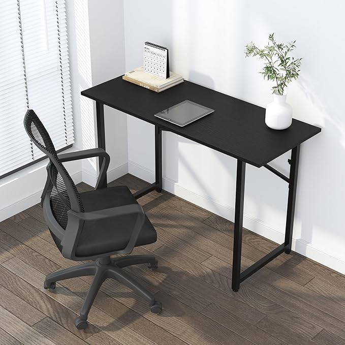 Folding Computer Desk 47 inch Writing Gaming Computer Camping Table, No Assembly Required Home Office Desk, Black-NeatNest