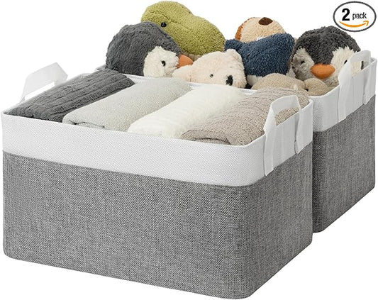 GRANNY SAYS Storage Baskets for Shelves, Closet Organizer Bins, Clothes Storage Bins with Metal Frame, Large Baskets for Organizing and Storage, Collapsible, Gray&White, 2-Pack-NeatNest