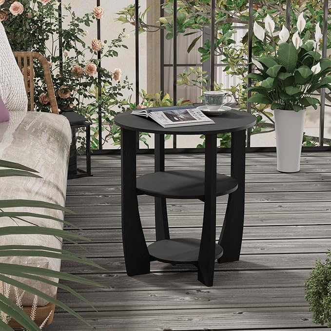 Round End Table with Storage Shelf,3 Tier Modern Side Table, Sofa Recliner Side Table,Accent Coffee Table,Nightstand for Living Room Bedroom for Small Spaces,19.7" D x 21.7" H