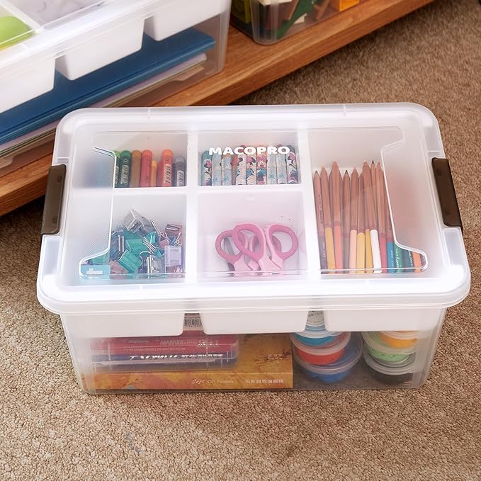 17 QT Plastic Storage Box with Removable Tray Craft Organizers and Storage Clear Storage Container for Organizing Bead, Tool, Sewing, Playdoh (White, 1Pack-17QT)