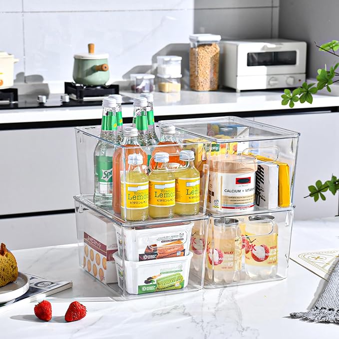 12 Pack Clear Storage Bins with Lids, 7 Quart Stackable Storage Boxes for Storage and Organization, Plastic Storage Containers with Lids, Plastic Bins with Handles for Office, Bedroom, Study Room-NeatNest