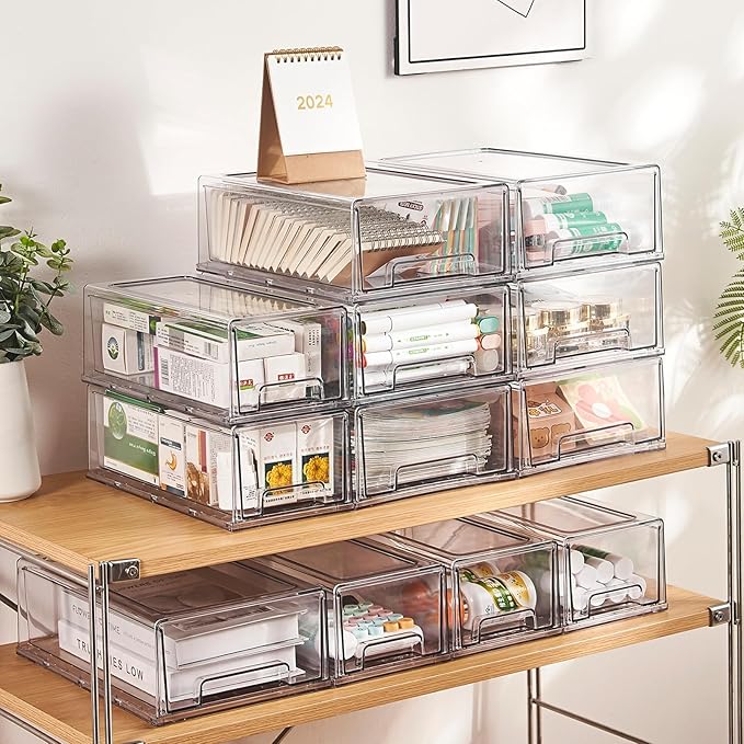 clear Drawer-Type Plastic Storage Box Bins Organizer，Family First Aid Kits Medicine cabinet Box Organizer,Closet ，Shelf，Ointments, Adhesive Bandages，Cosmetics,Office Items (clear, 4L)-NeatNest