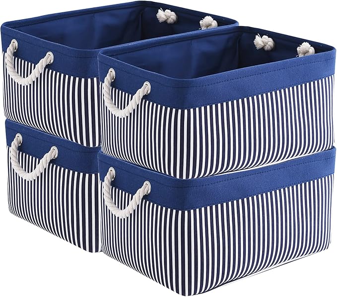 TcaFmac Storage Basket for Organizing - Large 4 Pack Foldable Storage Bins Baskets for Shelves with Ropes, Fabric Storage Cubes for Cloth Toy Gift Kids (Navy & White 16x12x8 inch)-NeatNest