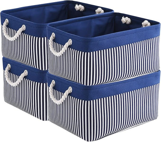 TcaFmac Storage Basket for Organizing - Large 4 Pack Foldable Storage Bins Baskets for Shelves with Ropes, Fabric Storage Cubes for Cloth Toy Gift Kids (Navy & White 16x12x8 inch)-NeatNest