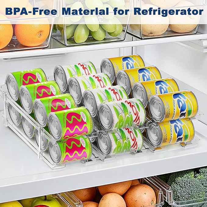 Can Organizer For Pantry,3 Sets 3 Tiers Pantry Organizers And Storage, Pantry Organizer for Fridge 36 Standard and Tall Cans Rack Automatic Rolling Stackable Canned Food Organizer, Clear-NeatNest