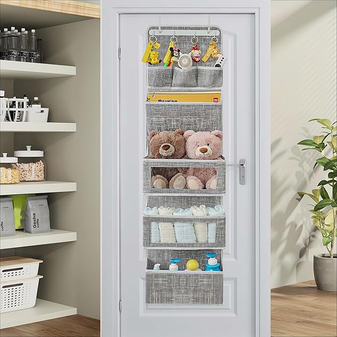 VICTORICH All-IN-ONE Over the Door Organizer, Super Behind the Door Storage Organizer with Door Rack and Large Clear Windows, Wall File Organizer, Hanging Organizer (New Grid Gray)