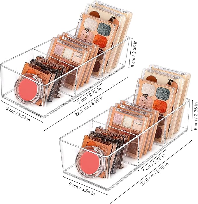 JessLab Acrylic Organizer, 2PK Cube Sections Makeup Organizer for Drawer, Makeup Organizer for Vanity, Countertop, Bathroom, Kitchen and Cabinet Storage(3+3 Compartment)-NeatNest