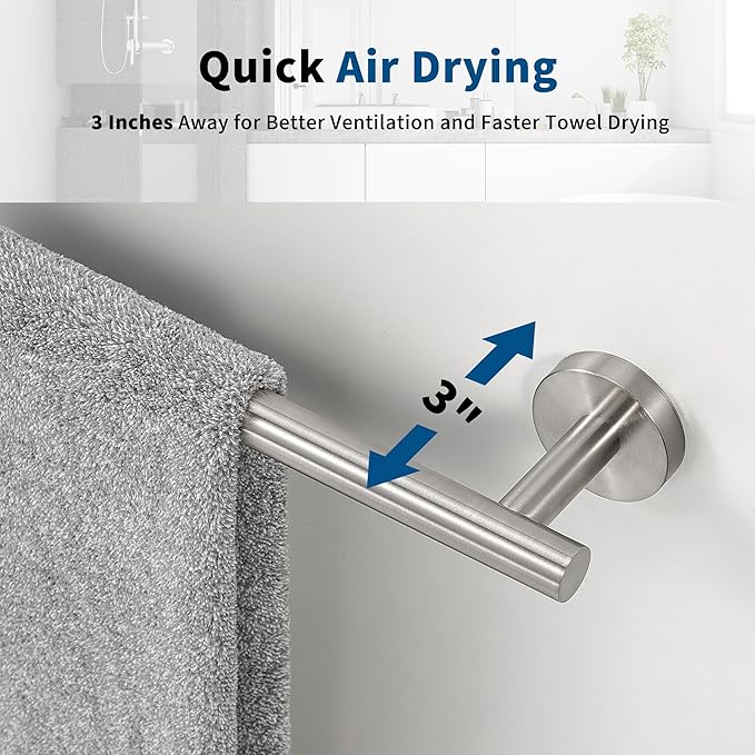Brushed Nickel Towel Bar, 24 Inch Towel Racks for Bathroom Wall Mounted, Thicken SUS304 Stainless Steel Heavy Duty Hand Towel Holder Organizer, Bathroom Accessories, Total Length 26.5 Inch-NeatNest