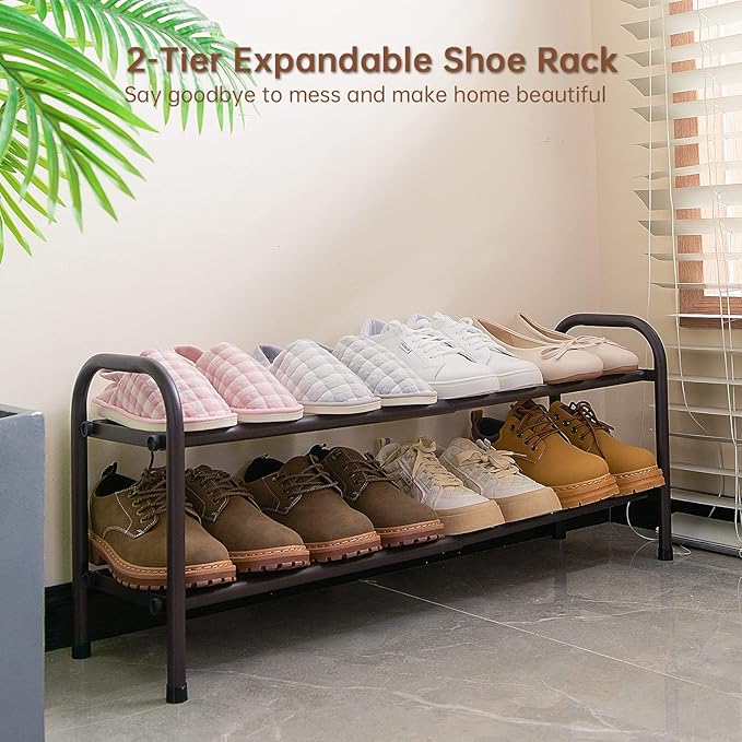 Gonfoam 2-Tier Expandable Shoe Rack,Adjustable Shoe Shelf Storage Organizer Heavy Duty Metal Free Standing Shoe Rack for Entryway Closet Doorway (Bronze)-NeatNest