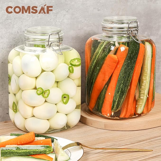 ComSaf 1 Gallon Glass Jar with Lid, Flour Sugar Storage Containers 128oz, Cereal containers storage, Glass Jars with Airtight Lid, Large Storage Containers with Lids for Pickled Egg, Herb, Set of 2-NeatNest
