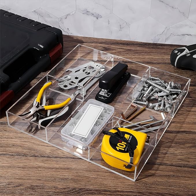 Chunful Clear Drawer Organizer 2 Pieces 6 Section Clear Desk Organizer with Dividers 3 Section Acrylic Makeup Tray Divided Drawer Inserts Sectioned Tray Makeup Storage-NeatNest