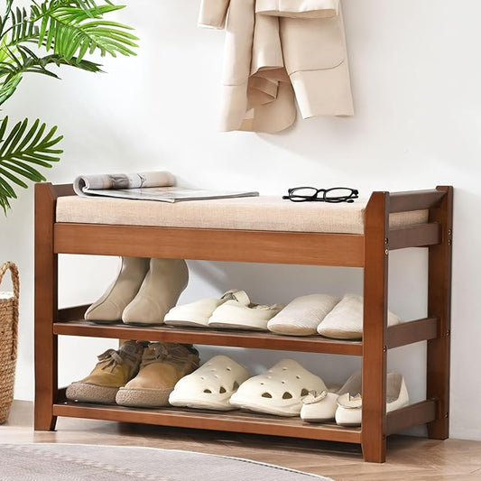 Shoe Rack Bench with Cushion, Shoe Rack for Front Door Entrance, Shoe Bench with Storage for Entryway Hallway Bedroom Living Room-NeatNest