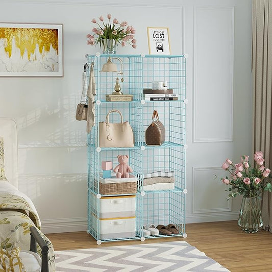 C&AHOME Wire Cube Storage, 8 - Cube Organizer Metal C Grids, Modular Shelves Units, Closet Organizer, Ideal for Home, Office, Living Room, 24.8" L x 12.4" W x 48.4" H, Blue UWCS3008B-NeatNest