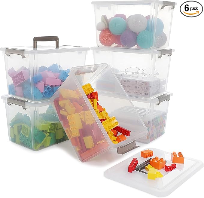 Citylife 6 Packs 6 QT Plastic Storage Bins with Latching Lids Clear Storage Box with handle Stackable Storage Containers for Organizing Snacks, Crafts, Toys, Tools-NeatNest