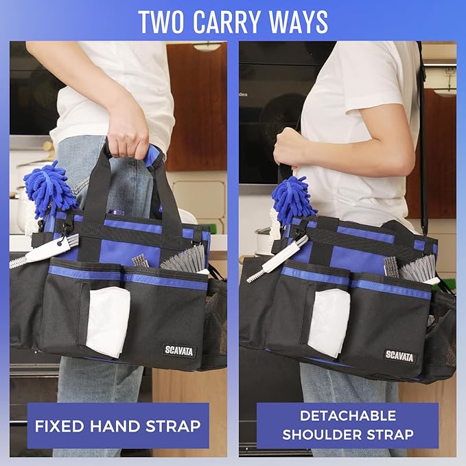 Compact Wearable Cleaning Caddy, Small Supplies Organizer with Handle & Shoulder Straps for Housekeepers, Under Sink & Car Cleaning Tool Organizer Bag (Blue)-NeatNest