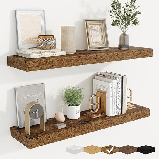 fuqing Floating Shelves for Wall, Bathroom Shelf Wall Mounted for Storage, Shelves with Invisible Bracket for Bedroom, Kitchen, Living Room, Farmhouse Small Book Shelf, 30 Inch Set of 2, Rustic Brown-NeatNest
