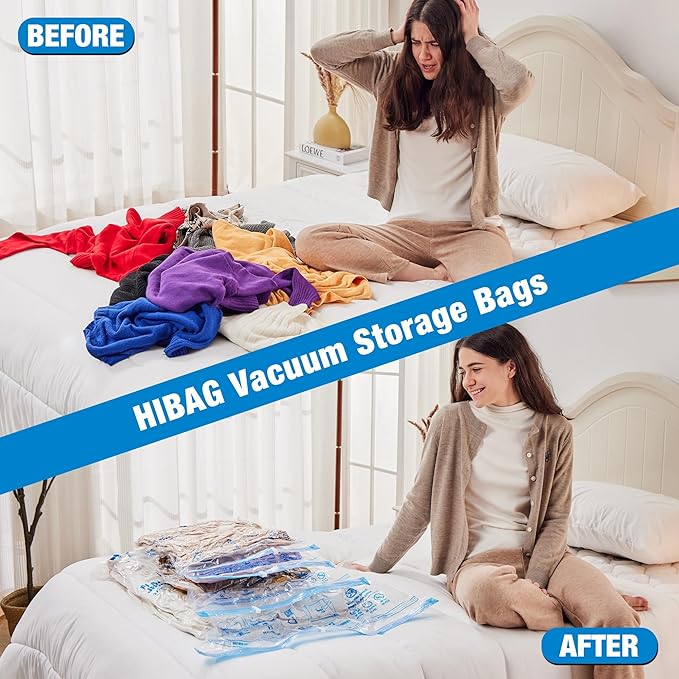 HIBAG Vacuum Storage Bags, 10 Jumbo Space Saver Vacuum Seal Bags, Space Bags, Vacuum Sealer Bags for Clothes, Comforters, Blankets, Bedding (10J)-NeatNest