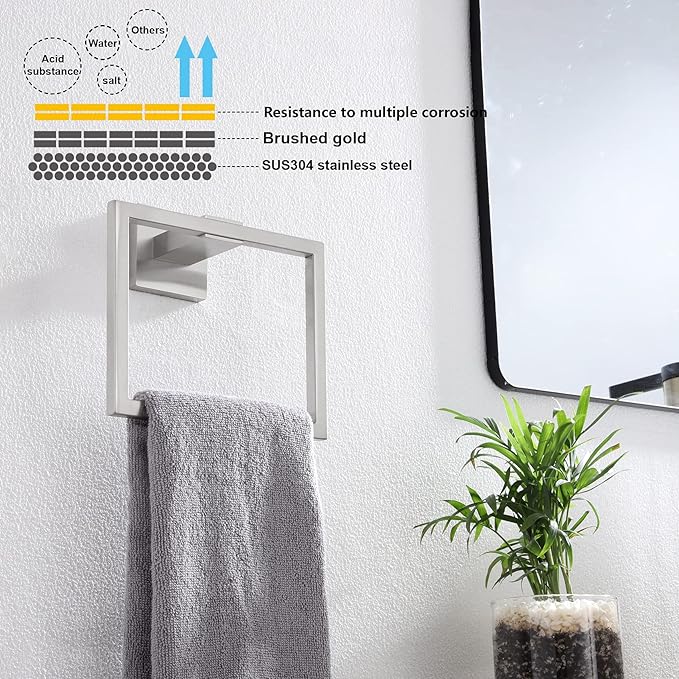 KOKOSIRI Bath Towel Ring Towel Hanger Bathroom Towel Holder Towel Rack Wall Mounted Stainless Steel Contemporary Style, Brushed Steel, B3004BR