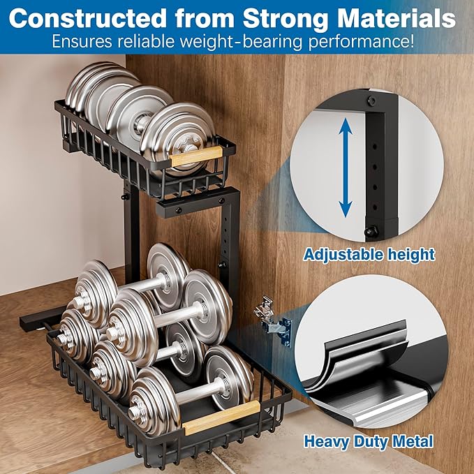 Under Sink Organizers, 2 Tier Pull Out Under Cabinet Organizer，Height Adjustable Pull Out Cabinet Drawers, Metal Sliding Drawer for Kitchen Bathroom Pantry Cabinet Closet Organization Rack，1 Pack-NeatNest