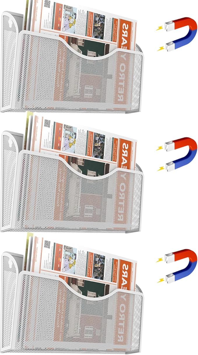 3 Pcs Magnetic File Holder for File Cabinets, Folder Holder Organizer- No Drilling Paper Document Holder, Large Capacity Office Hanging Magazine Rack for Refrigerator, Whiteboard, Office, Kitchen