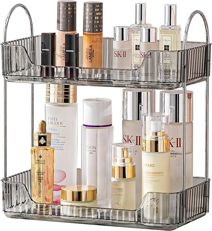 2 Tier Bathroom Organizer Countertop Makeup Perfume Tray Skincare Organizer for Bathroom Dresser Vanity (Grey)-NeatNest