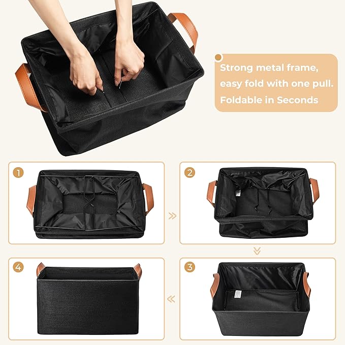 GRANNY SAYS Storage Baskets for Shelves, Closet Organizer Bins, Clothes Storage Bins with Metal Frame, Extra Large Baskets for Organizing and Storage, Collapsible, Black, 2-Pack-NeatNest