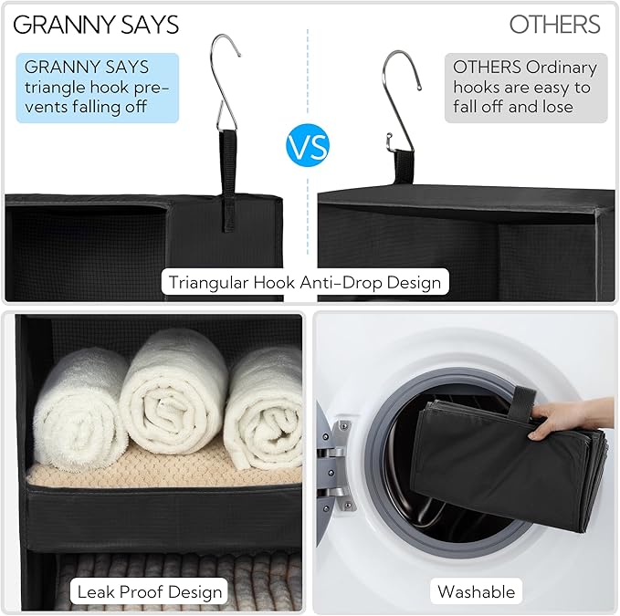 GRANNY SAYS Hanging Closet Shelf, 3-Shelf Foldable Hanging Organizers and Storage, Hanging Organizer for Camper Organization, Black, 2-Pack-NeatNest