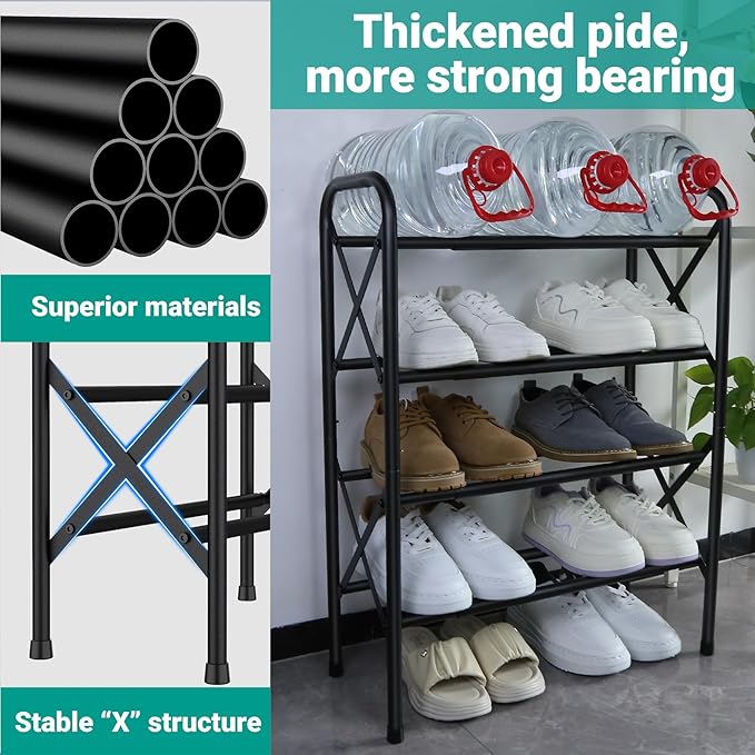 4 Tier Shoe Rack, Adjustable Shoe Organizer for Closet,Shoe Rack for Front Door Entrance, Free Standing Shoe Holders, Easy to Assemble-NeatNest
