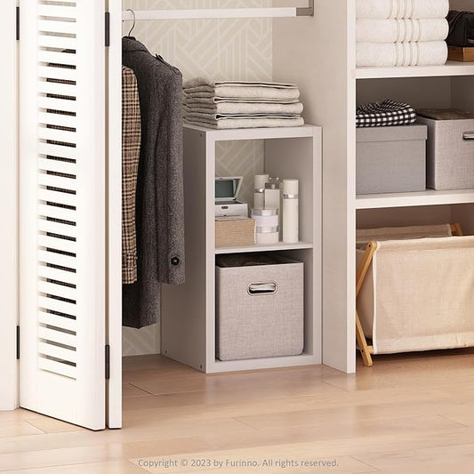 Furinno Cubic Open Back Multipurpose Clothing & Closet Storage Organizer Shelf, 2-Cube, White