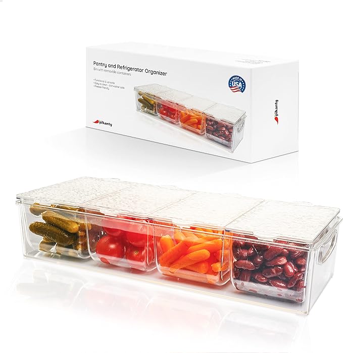 Condiment Server with 4 Removable Containers and Lids - Ideal for Parties, BBQs, and Picnics, Dishwasher Safe, and Made in the USA-NeatNest