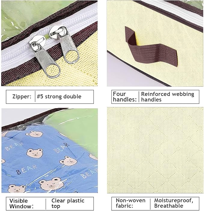 90L Under Bed Storage Containers, Closet Organizers and Storage Bins, Foldable Underbed Storage Bags for Blankets, Towels, Comforter, Sweaters, Pillows, Linen Sheets, Wrapping Paper, 4 Pack Beige-NeatNest