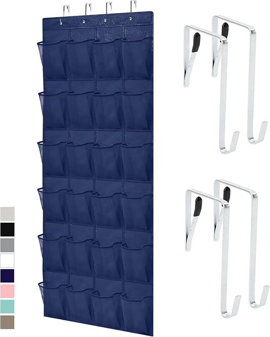 GORILLA GRIP Over the Door Shoe Organizer, 24 Large Breathable Mesh Pockets, Space Saving Hanging Storage Holder, Closet Rack Hanger Holds Up to 40 lbs, Hangs on Closets for Shoes, Accessories, Navy-NeatNest