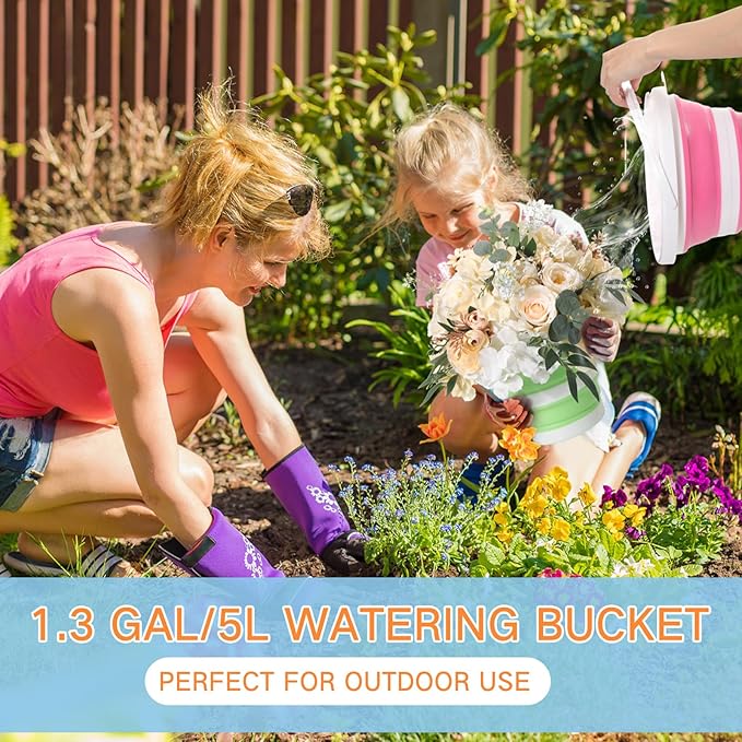 Pickmesh 4 Pcs Collapsible Bucket with Handle 1.3 Gallon (5l) Portable Ice Bucket Large Capacity Household Cleaning Dust Mops Outdoor Fishing Car Wash(Blue, Green, Orange, Pink)