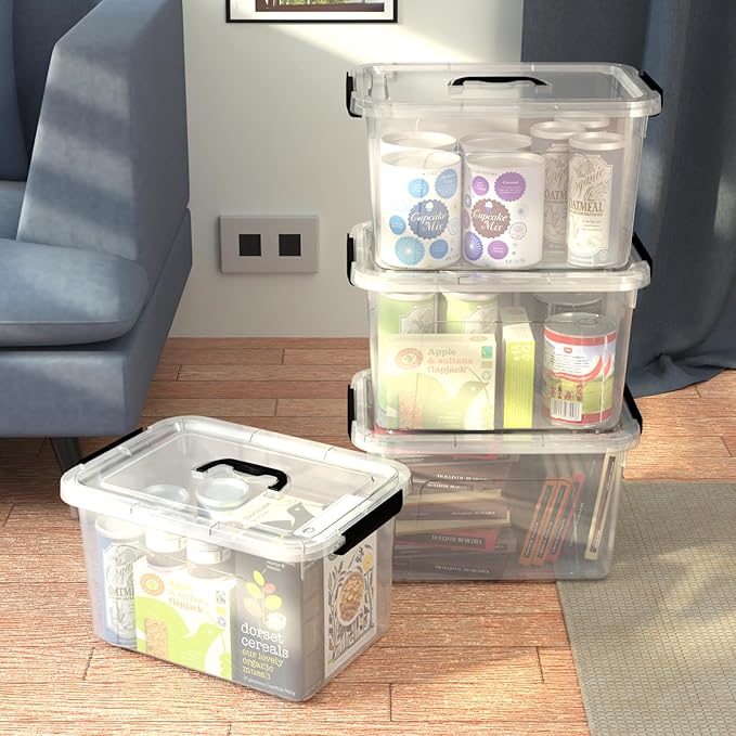 4-Pack 17.5 Quart Plastic Storage Bins with Lids, Stackable Storage Organizing Box with Handle, Clear